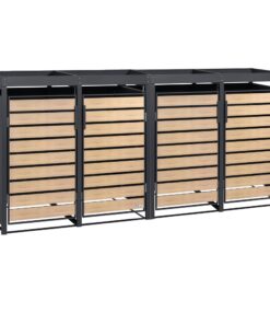 Zelsius Mülltonnenbox 4er Anthrazit RAL 7016 | Pflanzdach 4Tonnen | 120-240 Liter | Holzoptik Tür Erweiterungsmöglichkei