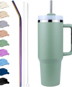 Disoza Thermobecher mit Strohhalm 40 oz Grün Trinkbecher To Go mit Deckel und Strohhalm
