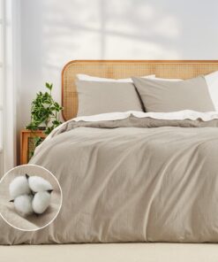 Bettwäsche 200x200 Beige Superweiche Baumwolle OEKO-TEX 2x2m Bettwäsche 200x200 Beige 100% Vorgewaschene Baumwolle mit