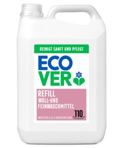 Ecover Flüssigwaschmittel Nachfüllpack 1 x 5L frische Wasserlilie- und Honigmelonenduft empfindliche Wäsche 111 Wäschen