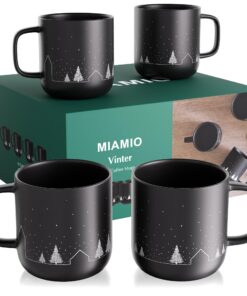 MIAMIO Weihnachtstassen 500ml Schwarz / Kaffeebecher für Spülmaschinen- und Mikrowellenfest, minimalistisches Wintermoti