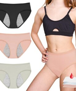 AUYAO Periodenunterwäsche Mädchen - Nahtlos, Washable, 3PC Set Snuggs - Menstruationsunterwäsche für Teenager