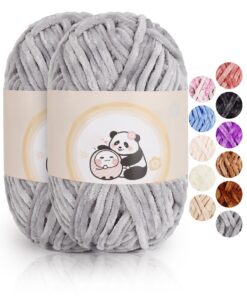 Aeelike Warme Chenille Wolle zur Strickung, Flauschiges Garn für Amigurumis und Babydecken, Weiches Plüsch für hellgraue