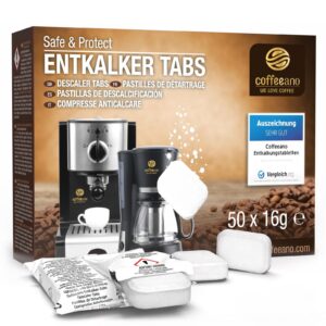 Coffeeano 50 Entkalkungstabletten für Kaffeeautomaten und -maschinen | Delonghi, Siemens & Co. entkalken | Haltbarkeitst