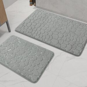 Chakme Anti-Rutsch-Badematten Set 2 Stück Cobblestone Memory Foam dick, absorbierend waschbar hellgrau für Bad, WC und B