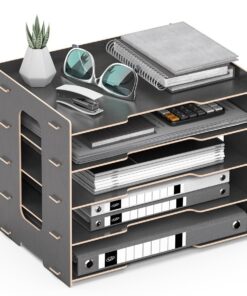 Stapelbare A4 Dokumentenablage Holz Schwarz für Büro