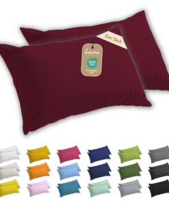Lavea® 2er Set Kopfkissenbezüge 100% Baumwolle Jersey - OekoTex Zertifiziert - Bordeaux Sicherer Reißverschluss Sparpack