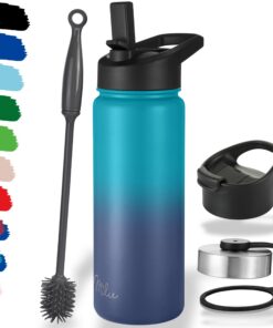 Milu Edelstahl Trinkflasche 500ml - Isolierte Wasserflasche fürOutdoor-Activisten mit Strohhalm und Doppelwandisolierung