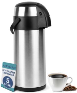 HEFTMAN Thermo-Kaffeekaraffe 5L Edelstahl – doppelwandig isoliert, auslaufsicher mit 360° Drehboden