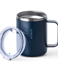 VINSUN thermobecher für Büro - doppelwandig isoliert - 350ml - mit Trinköffnung und Deckel