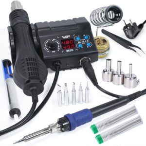 WEP 882D 2-in-1 SMD Lötdrahtlötstation mit Heißluft für Elektrotechniker und Hobbykerle -Includes 5 Lötspitzen, 3 Heißlu