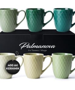 MIAMIO - Kaffeetassen Set 6 x 400 ml - Moderne Keramik Tasse Matt für Jungs und Jäunge - Palmanova Jungle Kollektion - G