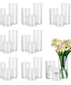 Glasseam Zylinder Vase Glas Klar 24 Stück 14/19/24cm, Multifunktionale Blumenvase Kerzenhalter für Hochzeit Tischdeko Wo