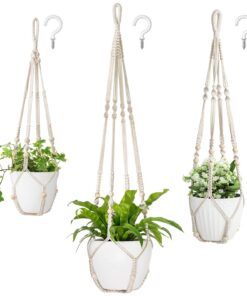 Mkouo 3er Set weiße Makramee Blumenampeln Innenpflanzkörbe Hängende Topfhalter, 73cm/89cm/109cm, perfekt für moderne Zim