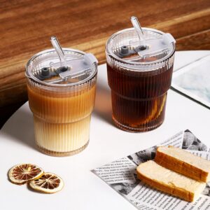 Jognee Glasbecher mit Deckel und Strohhalm Kaffeegläser für Cappuccino, Latte, Tee (400 ML, 2 Stuck) Jognee Eisglasbec