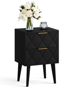 Moderne Beistelltische mit Stauraum - Massivholzoptik Nachtschrank für kleinen Schlafzimmer-Räume (Schwarz) | Sofatisch