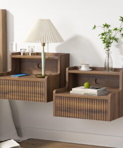 Hängender Nachttisch 2er Set Holz – Schwebende Wandregale mit Schublade für Schlafzimmer