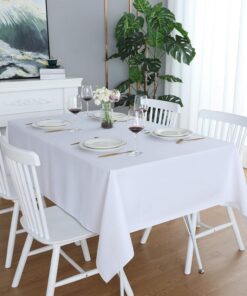 LivinEase Weiß Rechteckige Tischdecke 140 x 240 cm für Eleganten Weihnachtstisch – 250 g/m² Baumwollmischung – Für 6- bi