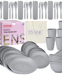 ENSINE Premium Unzerbrechliches Picknick-Geschirr-Set für Outdoor-Aktivitäten und Camping - Ideal für 5 Personen (Grau)