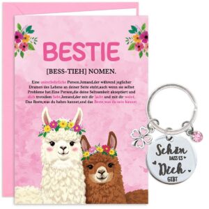 RFBEUTEL Geburtstagskarte für die Beste Freundin Schlüsselanhänger Lama