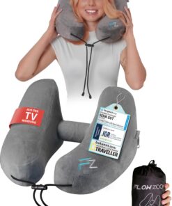 FLOWZOOM Air Nackenkissen für Fluggäste – flachbauerbar & druckadапtiert – 5 Schlafpositionen, weich & komfortabel – Grö