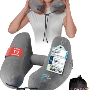 FLOWZOOM Air Nackenkissen für Fluggäste – flachbauerbar & druckadапtiert – 5 Schlafpositionen, weich & komfortabel – Grö