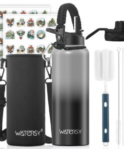 WATERSY Isolierte Edelstahl Thermosflasche 40oz Vakuumisolierte Trinkflasche für Sport und Schule mit Doppelwand und 2 D
