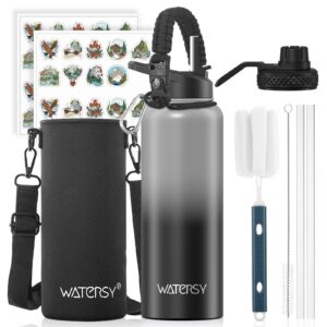 WATERSY Isolierte Edelstahl Thermosflasche 40oz Vakuumisolierte Trinkflasche für Sport und Schule mit Doppelwand und 2 D