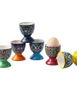 HENXFEN LEAD Porzellan Eierbecher 6er Set, Bunte Bohemian-Floral-Design in 6 kräftigen Farben für weichgekochte Eier