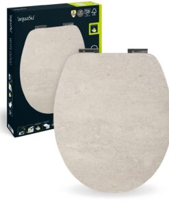 aquaSu® WC-Sitz mit Absenkautomatik Echtstein White Cloud Fast-FixUniversell O-Form Toilettendeckel 40694