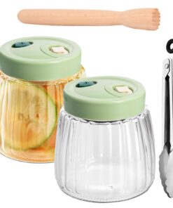 1 Stück 1L Fermentierglas mit Doppelventil, Luftdichte Einmachgläser für Sauerkraut und Kimchi, mit Gärstampfer und Zang