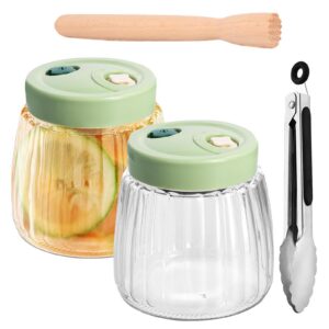 1 Stück 1L Fermentierglas mit Doppelventil, Luftdichte Einmachgläser für Sauerkraut und Kimchi, mit Gärstampfer und Zang