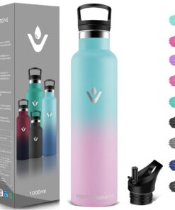 1L Edelstahl Thermosflasche BPA-frei Auslaufsicher mit Strohhalm Kohlensäuregeeignet