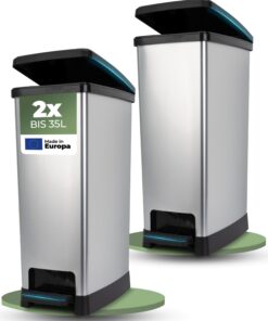Novaliv 2x Großer Tretmülleimer - 35L Geruchsdichter Mit Soft-Close - Stabile Abfalleimer für Küche u.v.m.