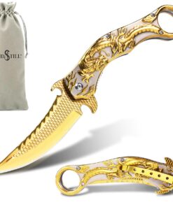 Cool Drache Klappmesser für Männer mit Titanplattierung, guter Geschenkkandidat für Outdoor-Überleben und Camping (gold)