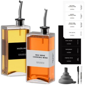 Eckige Öl- und Essigsprenger-Set, 2er Olivenöl Flaschen 500ml, Ölspender mit Ausgießer | Ölflasche Eckig Set, 500ml Oli