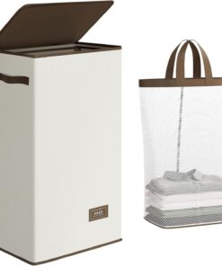 SOLEDI 70L Wäschekorb - Groß, mit Deckel & Sack, ideal fürs ganze Haus - Sortierhilfe mit 70 Liter Kapazität