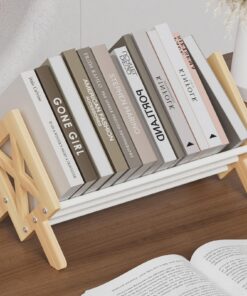 THYGIFTREE Kippbares Bücherregal aus Holz Wohnzimmer/Büro Schreibtisch Organizer CD Magazin Bücher Display Aufbewahrung
