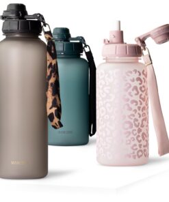 MAMEIDO Sportflasche BPA-frei + Zeitmarkierung als Trinkerinnerung + ISPO MAMEIDO Urban Taupe Tritan-Trinkflasche + 2 l