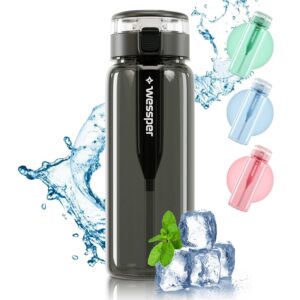 Wessper Wasserfilterflasche 680ml Grau Tritan | Aktivkohle Filter Strohhalm Outdoor | Wasserfilter Trinkflasche Sport