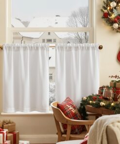 TOPICK Scheibengardinen H 60 x B 65 cm 2er Set modern Küchendekoration Weiß Lichtdurchlässig Blickdicht