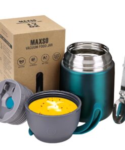 LOGEEYAR Thermobehälter für Essen 500ml - Isolierbehälter mit Löffel-Thermo Gefäß für Kinder, warme Speisen, Suppe, Grün