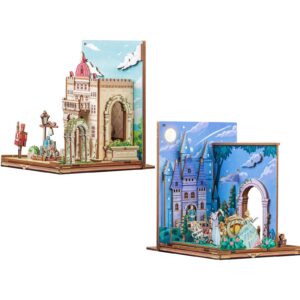 CUTEBEE Book Nook Holz-Buchstützen - rutschfeste Bücherständer für Schreibtisch, DIY Miniatur Buchstützen - 2 Stück (Fai