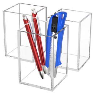 AITEE Clarer Acryl Stifthalter 3 Stück Büroorganisation Quadrat Stifttopf für Schule und Büro (7,6 x 7,6 x 10,9 cm) AI
