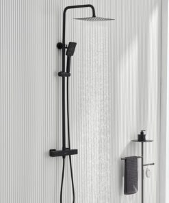 Ulytid Duschsystem mit Thermostat Schwarz Duscharmatur Komplettset Duschgarnitur Regendusche für Bad Europa Duschset ink