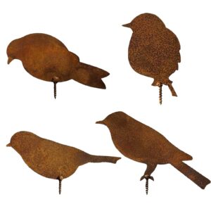 Gartenstecker Rost Deko Edelrost Vögel Baumstecker Holz Zaunfiguren 4 Stück Rostoptik Mit Schraubgewinde