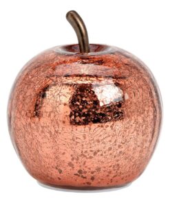 Deko-Figur Apfel mit LED Beleuchtung - Wohnungs-Deko für Herbst & Winter - Metallic Roségold Glas - 10 LEDs inkl. Timer