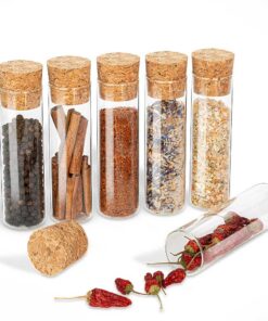Tuuters dunkelbraune Gewürzgläser (130 x Ø30 mm), perfekt für jede Küche | Tuuters 6x dunkelbraune Gewürzgläser mit Kor