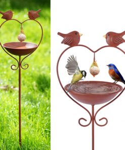 JUJOYBD Stehende Vogeltränke Metall - Rustikale Wildvogelbad mit Meisenknödelhalter für Außengarten, H 115 cm, Sommerdek