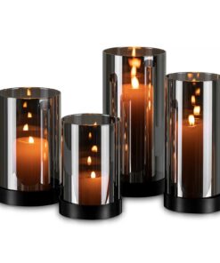 Glasseam Windlicht Glas Schwarz 4er Set Outdoor Modern Kerzenhalter Deko Wohnzimmer Draußen